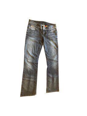 Vintage Y2K Guess Daredevil Bootcut Jeans Women’s Size 28 Gray Embroidered Pocke